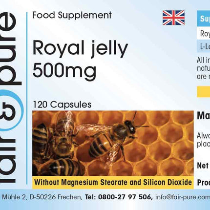 Fair &amp; Pure® - peru pieniņa 500 mg - 120 kapsulas - standartizēts līdz 4% 10-HDA - maigi sasaldēts