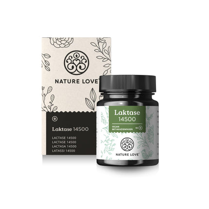NATURE LOVE® laktāzes tabletes – 90 tabletes – augsta deva ar 14500 FCC – ar akācijas šķiedru bez sintētiskām piedevām, vegānas – laboratoriski pārbaudītas laktāzes tabletes, ražotas Vācijā