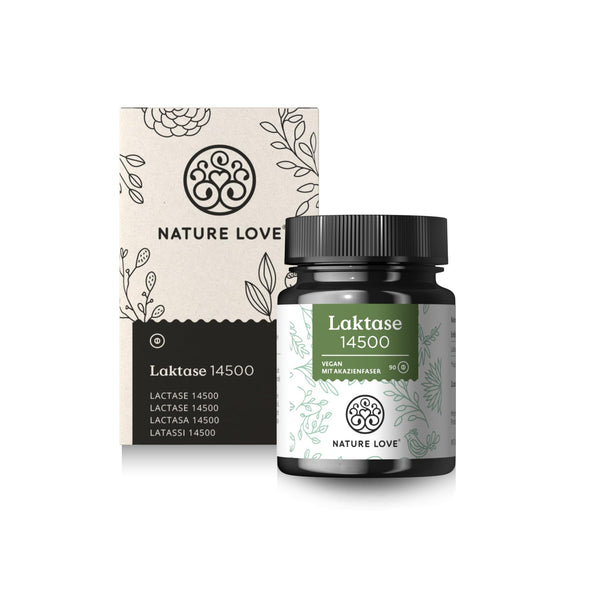 NATURE LOVE® laktāzes tabletes – 90 tabletes – augsta deva ar 14500 FCC – ar akācijas šķiedru bez sintētiskām piedevām, vegānas – laboratoriski pārbaudītas laktāzes tabletes, ražotas Vācijā