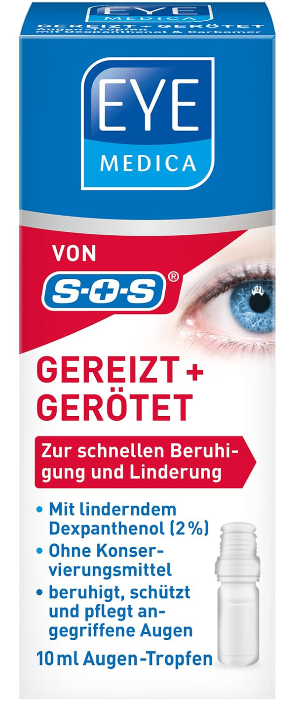 EyeMedica Irritated + Reddened acu pilieni saspringtu acu simptomu mazināšanai, rūpējas par apsārtušām, iekaisušām un sausām acīm, piemēroti kontaktlēcu lietotājiem, 1 x 10 ml