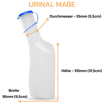 PP urīna pudele vīriešiem, 1 litrs / 1000 ml, izturīga plastmasas urīna pudele ar vāciņu, viegli nolasāmas mērīšanas līnijas, pārnēsājama ceļojumiem, automašīnas avārijas situācijām