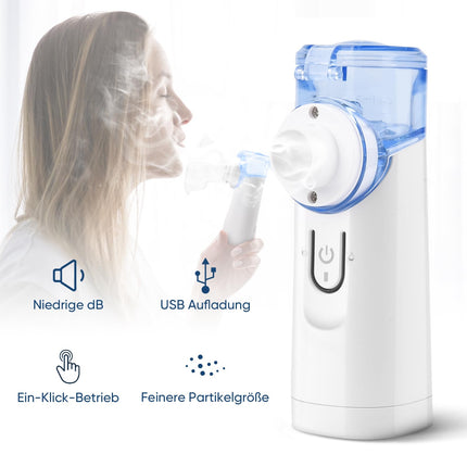 Pmgud pārnēsājams inhalators bērniem un pieaugušajiem elektrisks inhalators ar zemu trokšņa līmeni, komplektā ir iemuts, pieaugušo un bērnu maska, ideāli piemērots mājām un ceļojumiem - zils