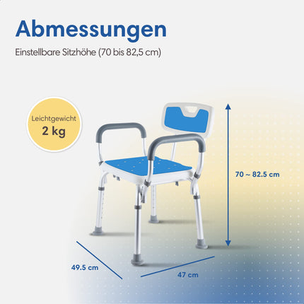 Safe Age® dušas krēsls ar noņemamu atzveltni un roku balstu - neslīdošs - regulējams augstums - dušas krēsls senioriem