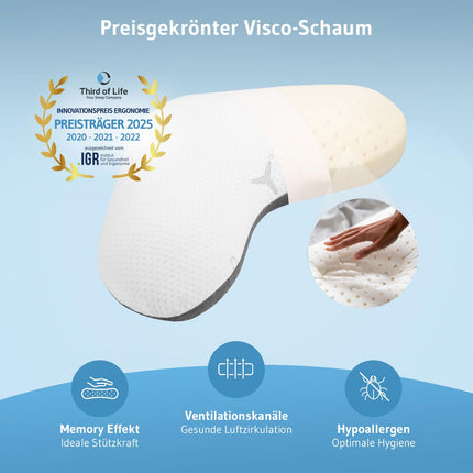 Spilvens sānu gulētājiem, pārvalks ar inovatīvu Intense tehnoloģiju, ergonomisks kakla atbalsta spilvens, augstas kvalitātes atmiņas putas, ortopēdisks kakla mugurkaula spilvens sānu gulētājiem no inovāciju balvas ieguvēja.