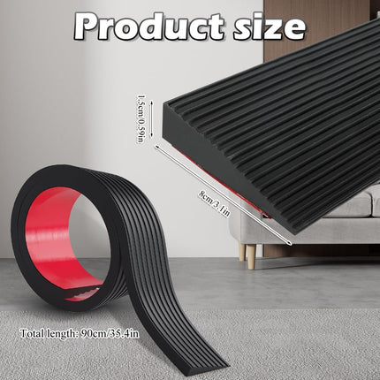 Durvju sliekšņa rampa, 900 x 80 x (10-30) mm sliekšņa rampa, gumijas durvju sliekšņa rampa, vakuuma robots, ratiņkrēslu rampa, celtspēja 800 kg ratiņkrēsliem, bērnu ratiņiem, garāžām (melna, 1,5 cm augsta)