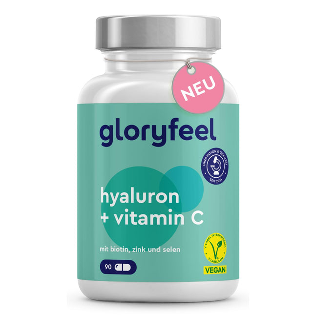 Hialuronskābes kapsulas 500 mg + cinks, biotīns, C vitamīns un selēns - ActiHyal® zīmola izejviela ar augstu bioloģisko pieejamību + zema molekulmasa vieglai uzsūkšanai (0,8–1,5 mDa) - 90 vegāniskas hialuronskābes kapsulas
