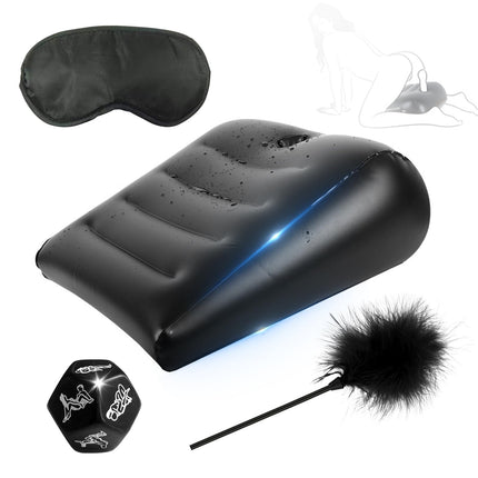 BDSMJOY seksa mēbeļu komplekts, piepūšams seksa spilvens, erotisks spilvens un rampas ar spalvu kutinātāju, seksa kauliņi, aizsietas acis, seksa gulta, erotiska seksa rotaļlieta abiem kopā, seksa rotaļlieta pāriem (melna)