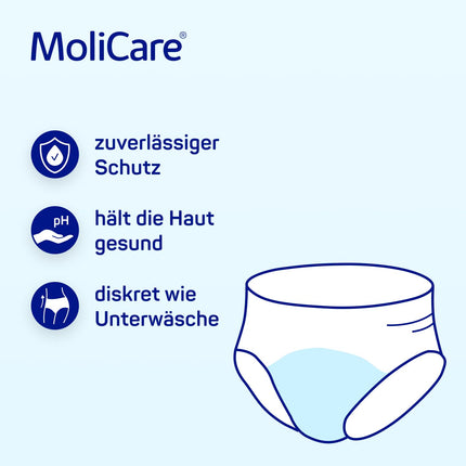 MoliCare® Pants Day — Nesaturēšanas biksītes mērenas dienas urīnpūšļa vājuma gadījumā sievietēm un vīriešiem | uzticams un diskrēts | L izmērs (100–150 cm gurnu apkārtmērs), 15 gabali
