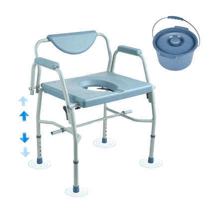 VEVOR tualetes krēsls, naktsgaldiņš ar nolokāmiem roku balstiem un noņemamu atzveltni, 5 līmeņu regulējams augstums 50-62 cm, noņemams 7 litru spainis, viegli saliekams, celtspēja 453,6 kg