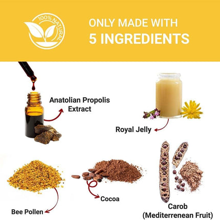Bee&amp;You peru pieniņa ziedputekšņi propoliss ar 500 mg 60 tabletēm (Propolisa kapsulas - Košļājamās tabletes - Propolisa ekstrakts - Bez piedevām - Godīgas tirdzniecības produkts - Dabīgas un kontrolētas sastāvdaļas)