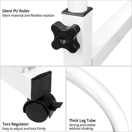 QWORK® Augstumā un platumā regulējams galdiņš virs gultas uz ritentiņiem, sānu galdiņš gultai, ideāli piemērots mājām un birojam, daudzfunkcionāls kā sānu galdiņš, naktsgaldiņš, rakstāmgalds