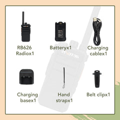 Retevis RB626 rācijas pieaugušajiem, 2000 mAh uzlādējams divvirzienu radio, 16 kanāli, USB lādētājs, VOX, pārnēsājama rācija medībām, kempingam (1 iepakojums)