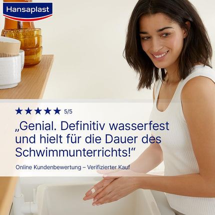 Hansaplast Aqua Protect plāksteri (20 strēmelītes), ūdensizturīgi brūču plāksteri ar īpaši spēcīgu līmi, pašlīmējošs plāksteris, kas ideāli piemērots dušošanai, peldēšanai un vannošanai.