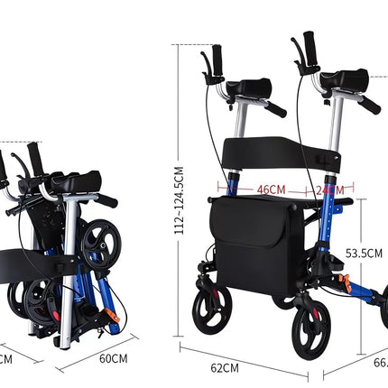 ByteTecpeak R2 Viegls, salokāms rollators, kas izgatavots no alumīnija, ar sēdekli, kruķiem, atzveltni un somu, aprīkots ar regulējamiem apakšdelmu balstiem, slodzes izturība līdz 100 kg, ideāli piemērots senioriem.
