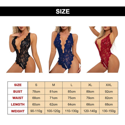 KOEMCY seksīga apakšveļa sievietēm, Babydoll ķermenis sievietēm, seksīga mežģīņu apakšveļa, rotaļu bodijs, dziļa V veida kakla apakšveļa, viengabala erotiska apakšveļa, negližē (melna, XL)