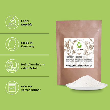 Bioaktīvais kolagēna pulveris 400g | Augstākās kvalitātes — tīrs pulveris | Hidrolizēts peptīdu tipa kolagēna proteīns - bez garšas, bez piedevām | GreatVita