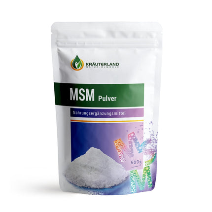 Kräuterland MSM pulveris (metilsulfonilmetāns) 500g - augsta deva, tīrs organiskais sērs - dabīgs, vegāns - augstākā kvalitāte bez piedevām