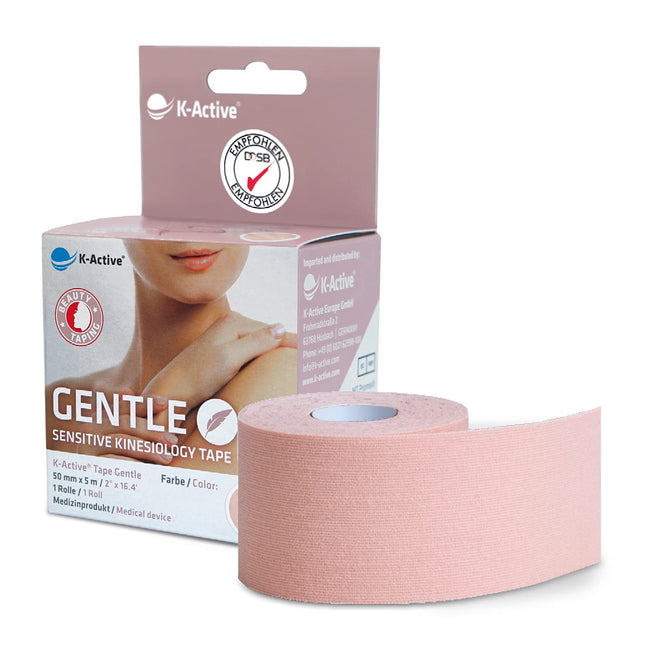 K-Active lente maiga | Kinezioloģiskas lentes īpaši ādai draudzīgas | Jutīgai ādai un alerģiju slimniekiem | Jūtīga kinezioloģiska lente | [5 cm x 5 m] | āda
