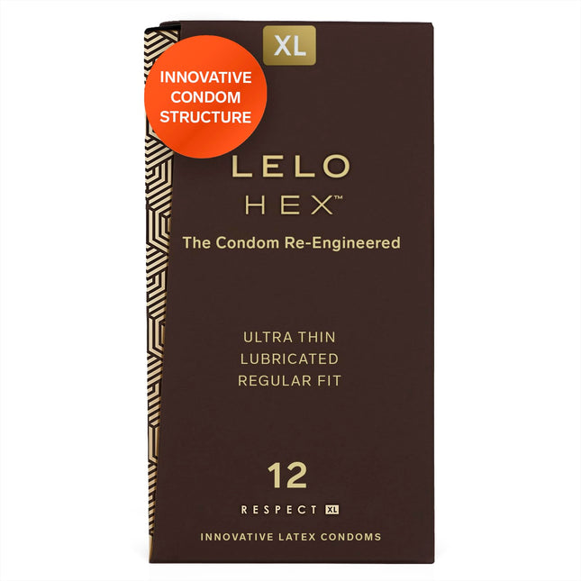 LELO HEX Respect XL, īpaši lieli prezervatīvi ar lielāku izturību, plāni, bet izturīgi lateksa prezervatīvi, 58 mm diametrā (12 gab. iepakojumā)