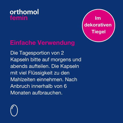 Orthomol Femin - Mikrouzturvielas sievietēm menopauzes laikā - ar biotīnu, selēnu, cinku, naktssveces eļļu, koenzīmu Q10, 90 porcijas dienā