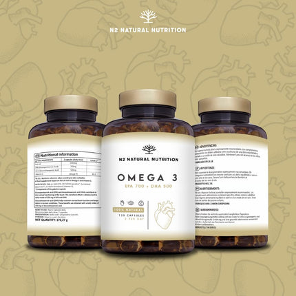Augstas devas Omega 3 kapsulas ar 2000 mg zivju eļļas, 700 mg EPA un 500 mg DHA, zivju eļļa ar E vitamīnu un omega 3 taukskābēm. 120 mīkstās želejas kapsulas tīra jūras zivju eļļa N2 Natural Nutrition