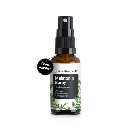 Melatonīna aerosols ar ķiršiem – 0,5 mg melatonīna dienā – bez cukura – ar B1 un B6 vitamīniem – 30 ml, vegāns, ražots Vācijā