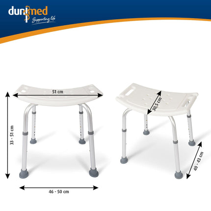 Dunimed dušas krēsls - regulējams augstums 39-52 cm - neslīdošs dušas sēdeklis - dušas palīglīdzeklis - vannas sēdeklis (bez atzveltnes)