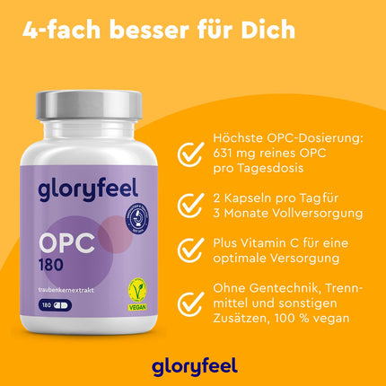 OPC vīnogu kauliņu ekstrakta kapsulas - 1052 mg ekstrakta PLUS C vitamīns vienā dienas devā - oriģinālās franču vīnogas - 180 vegānas tabletes - neatkarīgi pārbaudītas laboratorijā