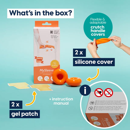 MySleeve - Ergonomiski rokturi kruķiem (2 gab.), novērš kruķu krišanu, kruķu spilventiņi, kruķu piederumi, NAV paredzēts anatomiskiem kruķiem - 21 x 6,5 x 9 cm, tirkīza krāsā