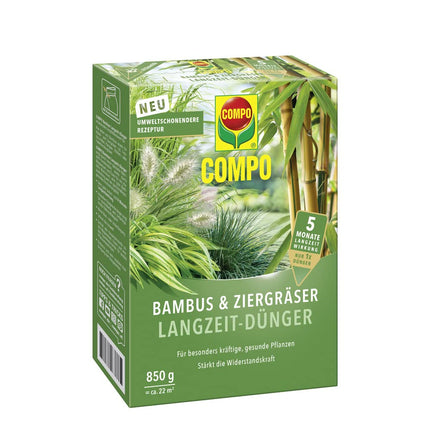 COMPO bambusa un dekoratīvo zālāju ilgtermiņa mēslojums, videi draudzīga formula, 5 mēnešu ilgtermiņa iedarbība, 850 g, 22 m²