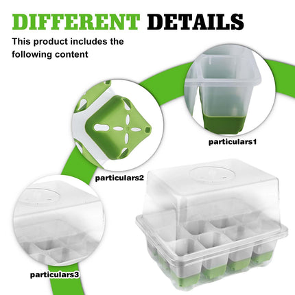 Leikurvo iekštelpu siltumnīcas stādu kaste, atkārtoti lietojama stādu paplāte ar 12 stādīšanas caurumiem un paceltu vāku, mini siltumnīcas stādu paplātes augiem, garšaugiem, ziediem, dārzeņiem un augļiem