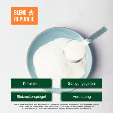 BLEND REPUBLIC® Darmwohl šķiedrvielu pulveris svarīgāko baktēriju celmiem - probiotikas, prebiotikas pulveris - zarnu floras veidošanai, vegāns, 300g