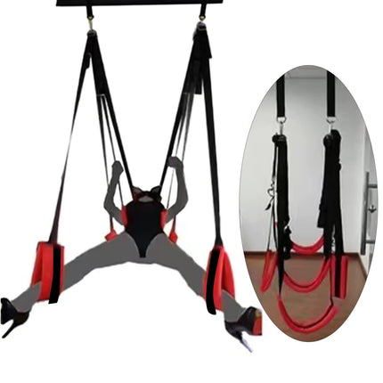BDSMYEE Deluxe Love Swing komplekts griestiem, seksa šūpoļu mēbeles ar spalvu kutinātāju un krūtsgala klipša ķēdi, Love Swing seksa šūpoles ar 5 galvas spilveniem, jostasvietas spilvenu, gurnu spilvenu, kāju spilvenu, celtspēja 200 kg