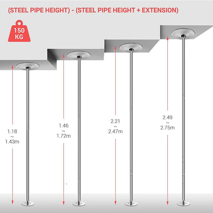 TLGREEN stieņa deju stienis, 45 mm diametra stieņa deju stienis, izgatavots no nerūsējošā tērauda, ​​regulējams augstums no 2,35 līdz 2,74 m, pārnēsājams un noņemams galda deju stienis ar statisku un griešanās funkciju.