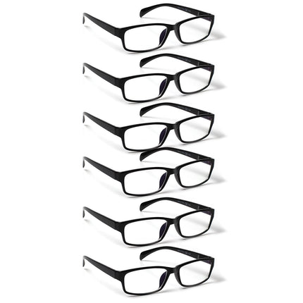 COJWIS lasāmbrilles, 6 gab., vīriešiem un sievietēm, kvalitatīvas atsperīgas eņģu lasīšanas brilles ar zilu gaismas filtru (6 melnas, 2.00)