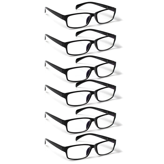 COJWIS lasāmbrilles, 6 gab., vīriešiem un sievietēm, kvalitatīvas atsperīgas eņģu lasīšanas brilles ar zilu gaismas filtru (6 melnas, 2.00)