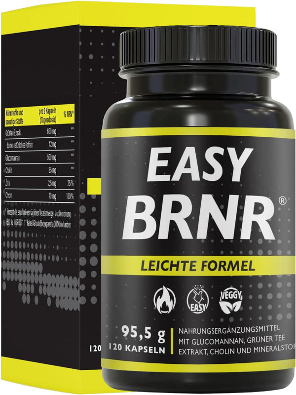 BRNR EASY BRNR Light Formula 5-in-1, vielmaiņas ārstēšana ar holīnu, asins cukura līmeņa formula ar hromu, šķiedrvielām, glikomanānu, zaļās tējas ekstraktu, 120 kapsulas