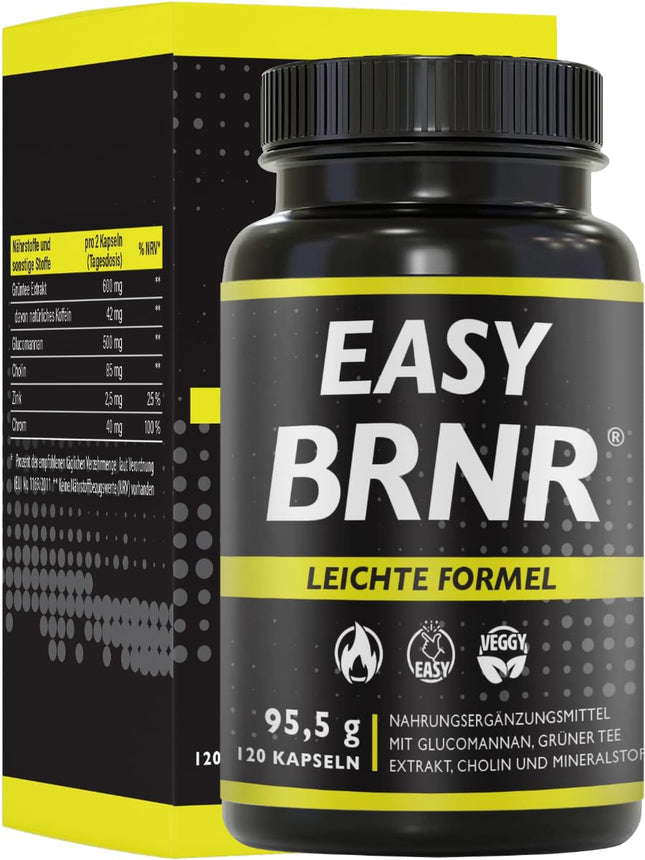 BRNR EASY BRNR Light Formula 5-in-1, vielmaiņas ārstēšana ar holīnu, asins cukura līmeņa formula ar hromu, šķiedrvielām, glikomanānu, zaļās tējas ekstraktu, 120 kapsulas