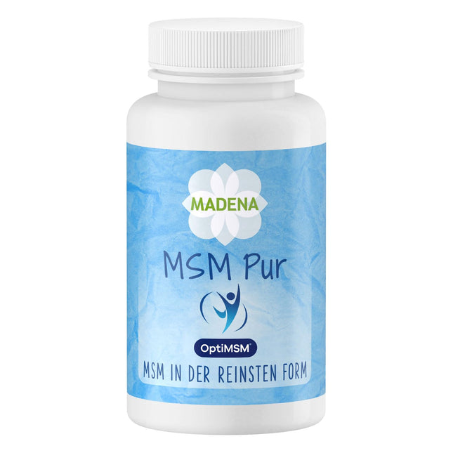 MADENA MSM Pure, OptiMSM metilsulfonilmetāns 90 vegāniskās kapsulas, tīrākais MSM pasaulē, augsta deva un optimāli biopieejams rupju pārslu veidā