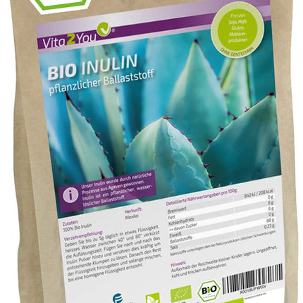 Vita2You bioloģiskais inulīna pulveris 500g - šķiedrvielas - prebiotikas - bioloģiski audzēts - laboratorijā pārbaudīts - bez glutēna - no agaves - augstākā kvalitāte