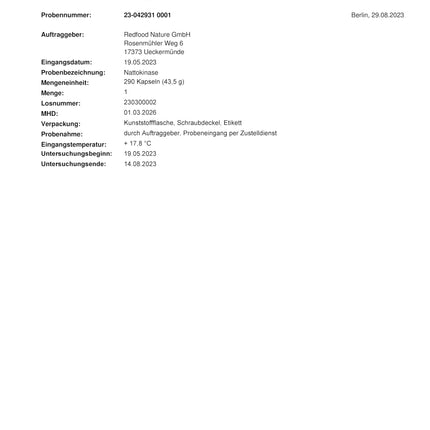 Redfood® Nattokināzes kapsulas ar augstu devu 290 kapsulas pa 100 mg katra (20 000 FU/g) - 9 mēnešu krājumi - laboratoriski pārbaudīts un vegāns - natto no fermentēta sojas pupiņu ekstrakta - bez nevēlamām piedevām