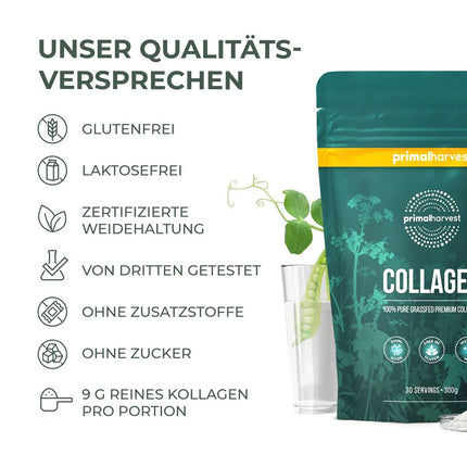 Primal Harvest kolagēna pulveris (30 porcijas) - bioaktīvs augstākās kvalitātes kolagēna komplekss - ilgtspējīgi barots ar zāli - kolagēna hidrolizāts - bezgaršīgs - optimāla šķīdība (kolagēns)