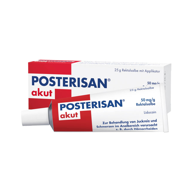 Posterisan acute 50 mg/g rektālā ziede ar aplikatoru: Ātra sāpju un stipras niezes mazināšana, 25 g