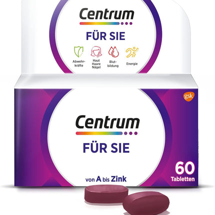 Multivitamīni - Centrum For You, 60 gab. - Augstas kvalitātes uztura bagātinātājs ar mikroelementiem, kas īpaši paredzēts sievietēm - Vitamīni, minerālvielas un mikroelementi pilnvērtīgai ikdienas lietošanai