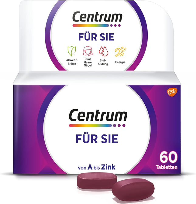 Multivitamīni - Centrum For You, 60 gab. - Augstas kvalitātes uztura bagātinātājs ar mikroelementiem, kas īpaši paredzēts sievietēm - Vitamīni, minerālvielas un mikroelementi pilnvērtīgai ikdienas lietošanai