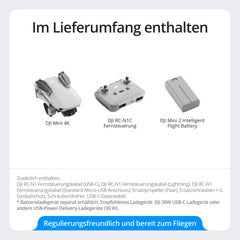 DJI Mini 4K, drons ar 4K UHD kameru pieaugušajiem, svars zem 249 g, 3 asu kardāna stabilizācija, 10 km video pārraide, automātiska. Atdeve, vēja pretestība, 1 akumulators 31 minūtes lidojuma laikam, C0, QuickShots
