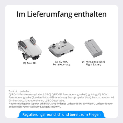 DJI Mini 4K, drons ar 4K UHD kameru pieaugušajiem, svars zem 249 g, 3 asu kardāna stabilizācija, 10 km video pārraide, automātiska. Atdeve, vēja pretestība, 1 akumulators 31 minūtes lidojuma laikam, C0, QuickShots