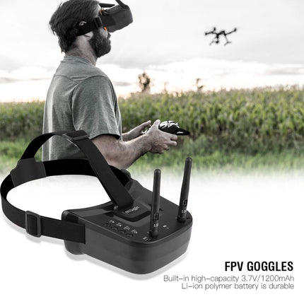 Skolas laika FPV drona aizsargbrilles, pārnēsājamas mazjaudas FPV aizsargbrilles ar automātisko meklēšanu 480 * 320 displejs 5,8 g iebūvēts 3,7 V 1200 mAh akumulators modeļa lidmašīnas detaļām lietošanai ārpus telpām