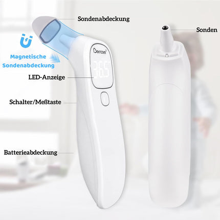 Berrcom drudža termometrs bezkontakta pieres un ausu termometrs digitālais medicīniskais termometrs infrasarkanais pieres termometrs zīdaiņiem, pieaugušajiem ar drudža trauksmi, tūlītēja nolasīšana