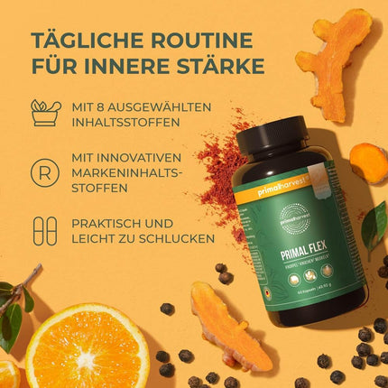Primal Harvest® Joint Active Plus - 60 augstas devas un laboratorijā pārbaudītas kapsulas ar magniju un C vitamīnu - hialuronskābi, kolagēnu